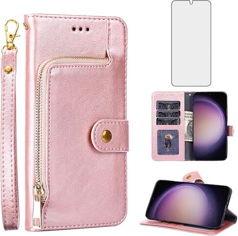 Asuwish Phone Case for Samsung Galaxy S23 5G Wallet Cell Cover with Tempered Glass Screen Protector and Leather Flip Credit Card Holder Slot Stand S 23 23S GS23 G5 SM-S911U 6.1 inch Women Rose Gold in Saudi Arabia