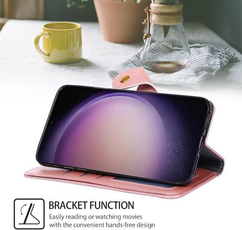 Asuwish Phone Case for Samsung Galaxy S23 5G Wallet Cell Cover with Tempered Glass Screen Protector and Leather Flip Credit Card Holder Slot Stand S 23 23S GS23 G5 SM-S911U 6.1 inch Women Rose Gold in Saudi Arabia