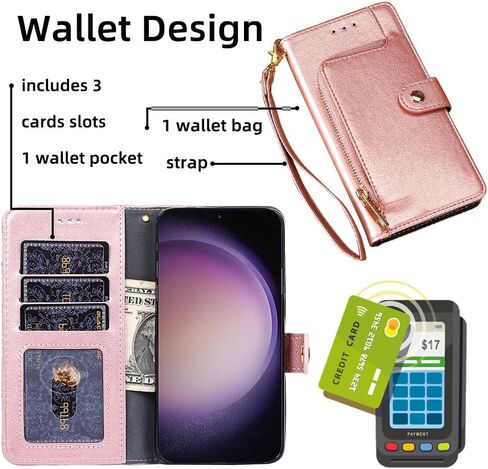 Asuwish Phone Case for Samsung Galaxy S23 5G Wallet Cell Cover with Tempered Glass Screen Protector and Leather Flip Credit Card Holder Slot Stand S 23 23S GS23 G5 SM-S911U 6.1 inch Women Rose Gold in Saudi Arabia
