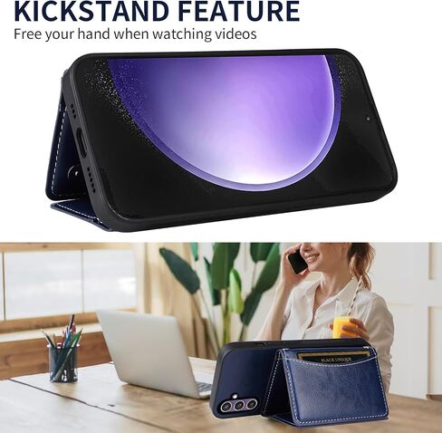 Asuwish Phone Case for Samsung Galaxy S23 FE 5G Wallet Cover with Tempered Glass Screen Protector Credit Card Holder Slot Crossbody Strap Stand Cell Accessories S 23 EF S23FE 23S Women Girls Men Blue in Saudi Arabia