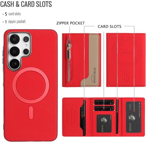 Asuwish Phone Case for Samsung Galaxy S21 Ultra 5G Wallet Cell Cover متوافق مع Magsafe RFID Glass Glass Protector Slot Slot Slot S21ultra 21S S 21 21ultra G5 Women Red in Kuwait