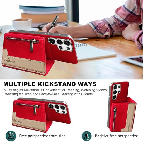 Asuwish Phone Case for Samsung Galaxy S21 Ultra 5G Wallet Cell Cover متوافق مع Magsafe RFID Glass Glass Protector Slot Slot Slot S21ultra 21S S 21 21ultra G5 Women Red in Kuwait