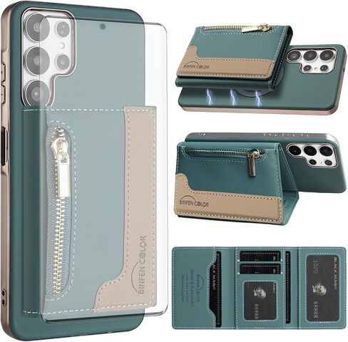 Asuwish Phone Case for Samsung Galaxy S21 Ultra 5G Wallet Cell Cover متوافق مع Magsafe RFID Glass Glass Protector Slot Slot Slot S21ultra 21S S 21 21ultra G5 Women Red in Kuwait
