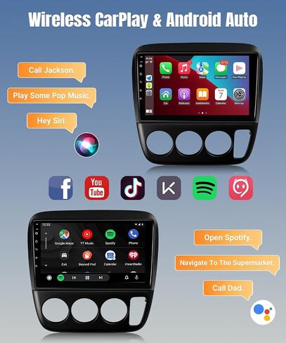 Naifay Android Car Stereo Radio for Honda CRV 1997 1998 1999 2000 2001 مع Carplay Android Auto ، شاشة تعمل باللمس 9 بوصة لـ Honda CRV Stereo Stereo Bluetooth GPS WiFi SWC FM Camera (Manual A/C) in Saudi Arabia
