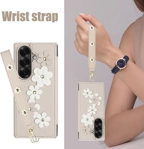 Wallet Case for Samsung Galaxy Z Fold 7,Fashion Girls Women Leather Case with Crossbody Lanyard Strap & Wrist Strap Shockproof Protection Cover,Black,Z Fold 7 in Saudi Arabia