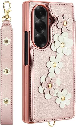 Wallet Case for Samsung Galaxy Z Fold 7,Fashion Girls Women Leather Case with Crossbody Lanyard Strap & Wrist Strap Shockproof Protection Cover,Black,Z Fold 7 in Saudi Arabia