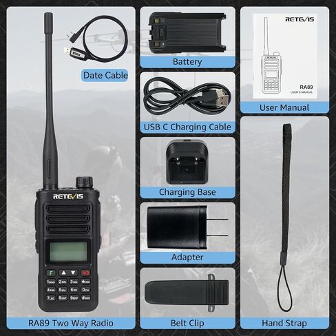Retevis RA79 Ham Radio, Dual Band Two Way Radio, Long Range Walkie Talkies, Aviation Receive, NOAA, FM, USB-C Rechargeable 2 Way Radio, Portable Walkie Talkie for Radio Amateur(1 Pack) in Kuwait