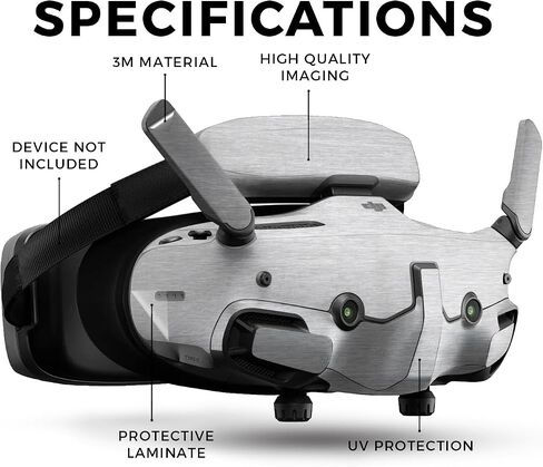 Drone Skin Compatible with DJI Goggles 3 - Brushed Aluminium - Premium 3M Vinyl Protective Wrap Decal Cover - Easy to Apply | Crafted in The USA by MightySkins in Saudi Arabia