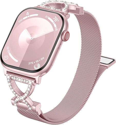 JKD Slim Metal Band Compatible with Apple Watch Bands for Women 40mm 42mm 46mm 44mm 45mm 41mm 38mm 49mm, Diamond X-Shape Stainless Steel Magnetic Strap for iWatch SE Series 10/9/8/7/6/5/4/3/2/1/Ultra in Kuwait