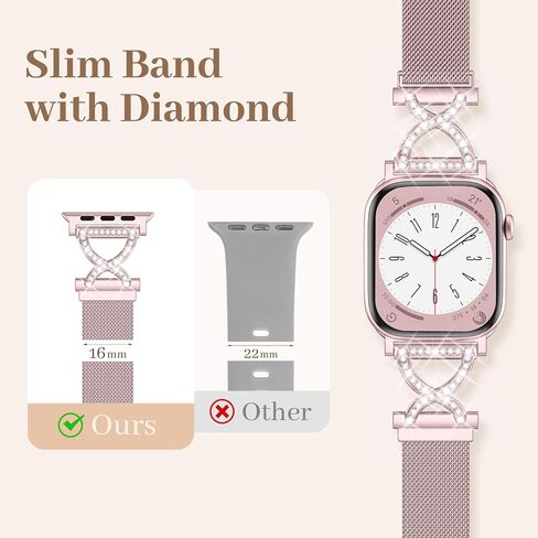 JKD Slim Metal Band Compatible with Apple Watch Bands for Women 40mm 42mm 46mm 44mm 45mm 41mm 38mm 49mm, Diamond X-Shape Stainless Steel Magnetic Strap for iWatch SE Series 10/9/8/7/6/5/4/3/2/1/Ultra in Kuwait