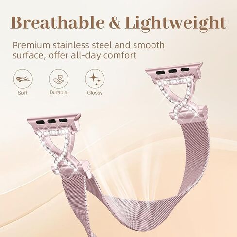 JKD Slim Metal Band Compatible with Apple Watch Bands for Women 40mm 42mm 46mm 44mm 45mm 41mm 38mm 49mm, Diamond X-Shape Stainless Steel Magnetic Strap for iWatch SE Series 10/9/8/7/6/5/4/3/2/1/Ultra in Kuwait