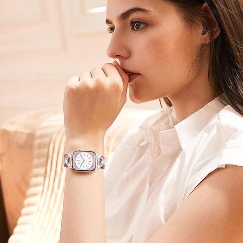 JKD Slim Metal Band Compatible with Apple Watch Bands for Women 40mm 42mm 46mm 44mm 45mm 41mm 38mm 49mm, Diamond X-Shape Stainless Steel Magnetic Strap for iWatch SE Series 10/9/8/7/6/5/4/3/2/1/Ultra in Kuwait