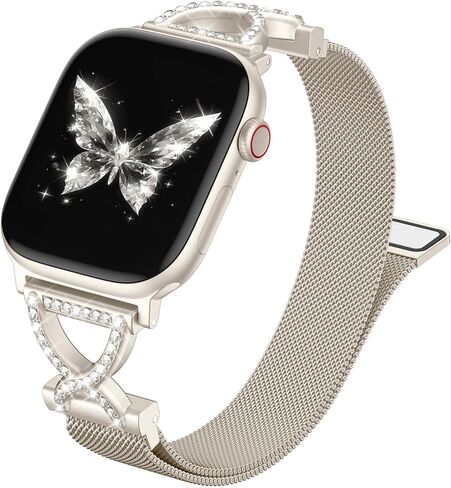 JKD Slim Metal Band Compatible with Apple Watch Bands for Women 40mm 42mm 46mm 44mm 45mm 41mm 38mm 49mm, Diamond X-Shape Stainless Steel Magnetic Strap for iWatch SE Series 10/9/8/7/6/5/4/3/2/1/Ultra in Kuwait