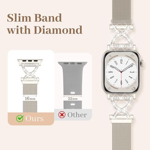 JKD Slim Metal Band Compatible with Apple Watch Bands for Women 40mm 42mm 46mm 44mm 45mm 41mm 38mm 49mm, Diamond X-Shape Stainless Steel Magnetic Strap for iWatch SE Series 10/9/8/7/6/5/4/3/2/1/Ultra in Kuwait