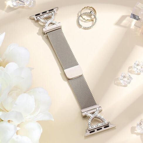 JKD Slim Metal Band Compatible with Apple Watch Bands for Women 40mm 42mm 46mm 44mm 45mm 41mm 38mm 49mm, Diamond X-Shape Stainless Steel Magnetic Strap for iWatch SE Series 10/9/8/7/6/5/4/3/2/1/Ultra in Kuwait