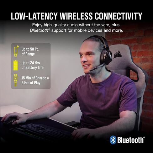 Corsair HS55 Wireless Core Gaming Headset - Low -Colorency 2.4Ghz ، يصل إلى 50 قدمًا من مجموعة Bluetooth ، البناء الخفيف الوزن ، دعم Tempest 3D Audiotech على PS5 ، ميكروفون متعدد الاتجاهات - أسود (متجدد) (متجدد) in Kuwait