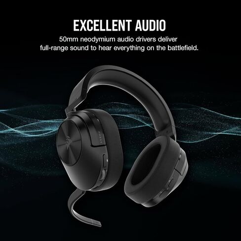 Corsair HS55 Wireless Core Gaming Headset - Low -Colorency 2.4Ghz ، يصل إلى 50 قدمًا من مجموعة Bluetooth ، البناء الخفيف الوزن ، دعم Tempest 3D Audiotech على PS5 ، ميكروفون متعدد الاتجاهات - أسود (متجدد) (متجدد) in Kuwait