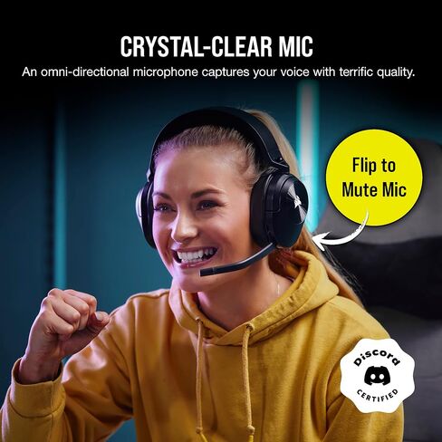 Corsair HS55 Wireless Core Gaming Headset - Low -Colorency 2.4Ghz ، يصل إلى 50 قدمًا من مجموعة Bluetooth ، البناء الخفيف الوزن ، دعم Tempest 3D Audiotech على PS5 ، ميكروفون متعدد الاتجاهات - أسود (متجدد) (متجدد) in Kuwait