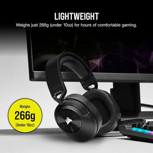 Corsair HS55 Wireless Core Gaming Headset - Low -Colorency 2.4Ghz ، يصل إلى 50 قدمًا من مجموعة Bluetooth ، البناء الخفيف الوزن ، دعم Tempest 3D Audiotech على PS5 ، ميكروفون متعدد الاتجاهات - أسود (متجدد) (متجدد) in Kuwait