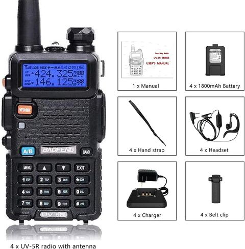 Baofeng UV-5R Dual Band Two Way Radio Handheld Ham Radio Long Range Walkie Talkies Pack of 4 for Hiking Camping Skiing Trip (Black) in Saudi Arabia