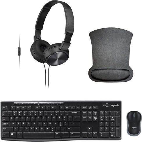 Logitech MK270 Remote Work Wireless Keyboard, Mouse Bundle with Headset, Microphone and Gel Mousepad in Saudi Arabia