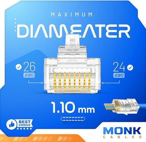 كابلات الراهب | موصلات RJ45 الشاقة | CAT6 | تمريرة | 10 حزمة | 30µ سميكة الذهب تلطخ | جهات اتصال دقيقة من نوع 3 نقاط in Kuwait