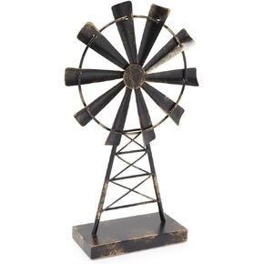 Farmlyn Creek Metal Windmill for Farmhouse Decor, Rustic Home Decorations (8 x 14 Inches)
