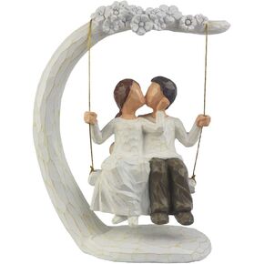 Romantic Couple Figurines in Love, 9" Hand Painted Sweet Loving Together Couple Sculpture Statue to Remember Beautiful Moment, Best Gifts for Valentine's Day Anniversary Weddings