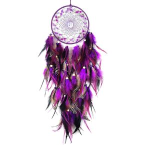 Purple&Black Feather Dream Catcher for Bedroom, Dream Catcher with Moon Pendant, Large Dream Catcher for Wall Hanging Craft Gifts