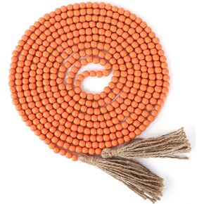 CVHOMEDECO. 16 Feet Wood Beads Garland with Tassels Farmhouse Rustic Wooden Decorative Bead String Wall Hanging Accent for Home Festival Decor. Orange in Kuwait