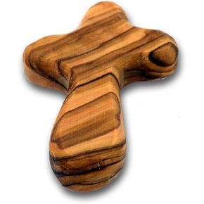 Small Olive Wood Cross | Fits Perfectly in the Palm of Your Hand | Keep it in Your Pocket or Purse | Makes a Great Baptism, First Communion, or Confirmation Gift!