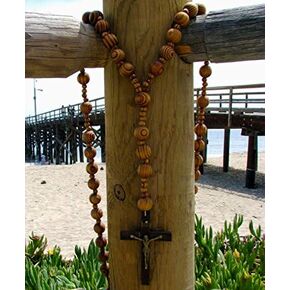 Super Jumbo Holy Mix Beads sanctified Rosary Natural Wood Chain Jesus Cross XL Large 42" Inches Wall rosario