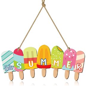Hello Summer Door Sign Rustic Wood Summer Door Wall Decor Slippers Flower Summer Hanging Decorations Wooden Hello Door Hanger for Home Front Door Indoor Outdoor(Daisy)