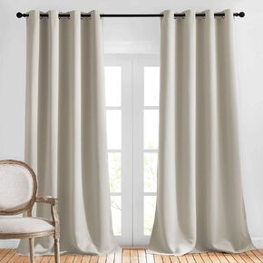 NICETOWN Room Darkening Curtains for Bedroom, Window Treatment Thermal Insulated Solid Grommet Window Treatments Sound Reducing for Living Room, Natural, Set of 2, W52 x L90 in Kuwait