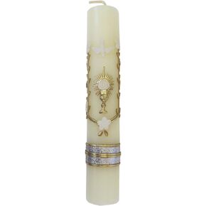 First Communion Prayer Candle Adorned with The Holy Spirit Dove A Blessed Mass Religious Keepsake