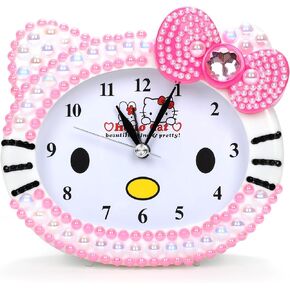ساعة كارتون كيتي - ساعة منبه صغيرة من أحجار الراين اللامعة للفتيات والأطفال، أحجار كريمة، ساعة منبه DIY هدية عيد ميلاد لساعة الاتصال الصباحية لغرفة النوم، سطح المكتب، المنزل والمكتب، قطعة فنية تزيينية in Kuwait