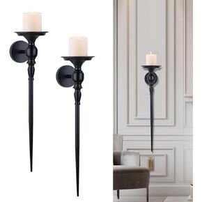 Tim&Lin Wall Sconce Candlestick Holder Set of 2, Large Black Scepter Gothic Design Metal Wall Candle Holder, Home Wall Decoration for Living Room, Bathroom, Dining Room