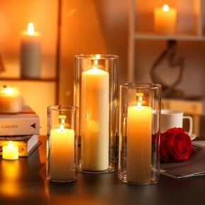 18 PCS Glass Candle Holder Hurricand Candle Holder, Glass Pillar Candle Holder, Clear Glass Cylinder Candleholder Glass Cylinder Vase for Centerpieces Wedding Party Decoration