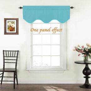Turquoize Blackout Curtain Valances Solid Rod Pocket Scalloped Valances Short Curtain Panels for Kitchen Window/Bedroom/Barthroom, 52" x 18" Inches, 1 Panel, Black