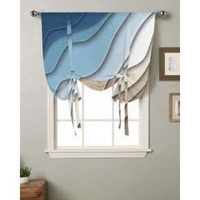 Abstract Tie Up Window Shade Curtain Gray Striped Geometric Ripple Line Kitchen Adjustable Balloon Curtains Shades Drape 34x45In for Living Room/Bedroom/Cafe Windows Modern Contemporary