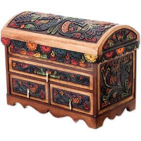 Novica Handmade Antique Treasure Leather And Wood Jewelry Chest