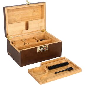 Combo Storage Box - Multipurpose Decorative Box with Removable Tray - Combination Lock - Detachable Dividers -Walnut