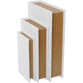 Modern Linen and Wood Decorative Faux Book Boxes Set of 3-13",10",8" - White