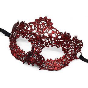 Sexy Lace Hollow Masquerade Mask for Women Girls (Flower) Red