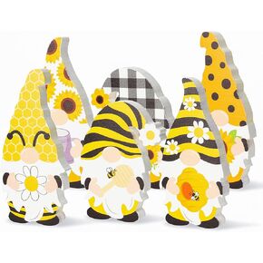 2ooya R HORSE 3Pcs Bee Sunflower Gnome Wooden Sign Honeybee Gnome Wooden Freestanding Table Decor Double Printed Gnome Tabletop Centerpiece Ornament Decoration for Summer Beach Home Office Party