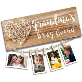 Grandma’s Brag Board - Mother's Day Gifts for Grandma from Granddaughter and Grandson - Nana Granny Picture Frame Photo Holder - 13.5x5.5 Inches