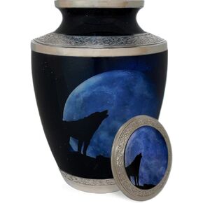 Cremation Urn Lone Wolf Howling at The Moon New Cremation Urns for Human Ashes Large Urn Affordable Elegant Hand Inspected Hand Made