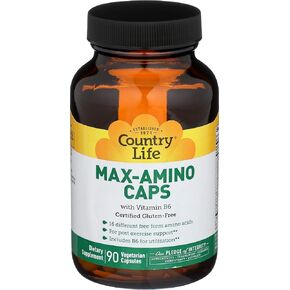 Country Life Maxi-Amino with 16 Free Form Amino Acids, 180 Vegetarian Capsules, Certified Gluten Free, Certified Vegetarian