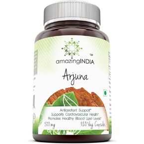 Amazing India Arjuna Bark Extract Supplement | 500 Mg | 120 Veggie Capsules | Non-GMO | Gluten Free | Made in USA