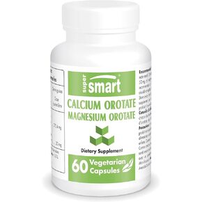 SuperSmart - Calcium Orotate with Magnesium Orotate 9:1 (Highly Bioavailable) - Advanced Teeth & Bones Strength Supplement | Non-GMO & Gluten Free - 60 Vegetarian Capsules